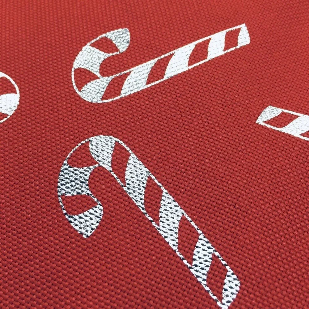 Nicole Miller Candy Cane Tablecloth Christmas Holiday Red Silver Foil 60x104